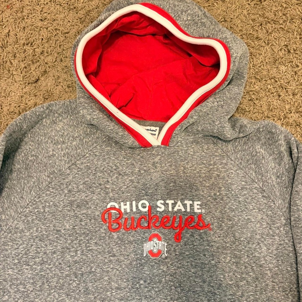 Champion Ohio State Buckeyes Hoodie Mens XL Grey Embroidered Sweatshirt Raglan
